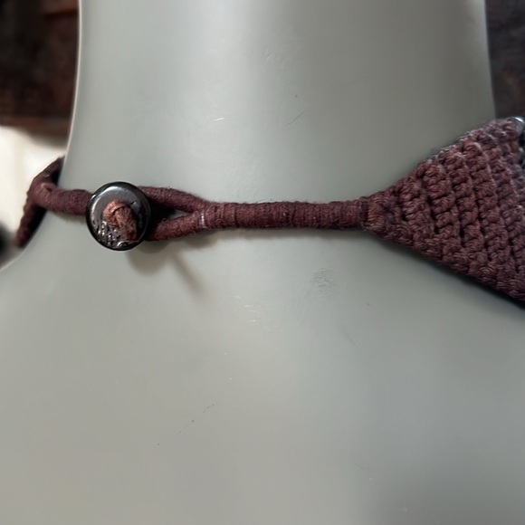 Black Dark Brown Wood Beaded Necklace 8 Strand Rounded Crochet Side Details - Picture 3 of 12